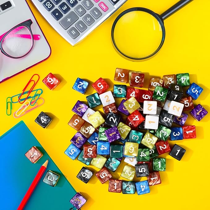 Poen 100 Pcs 16mm Dice Set Bulk, 6 Sided Standard Colored Dices
