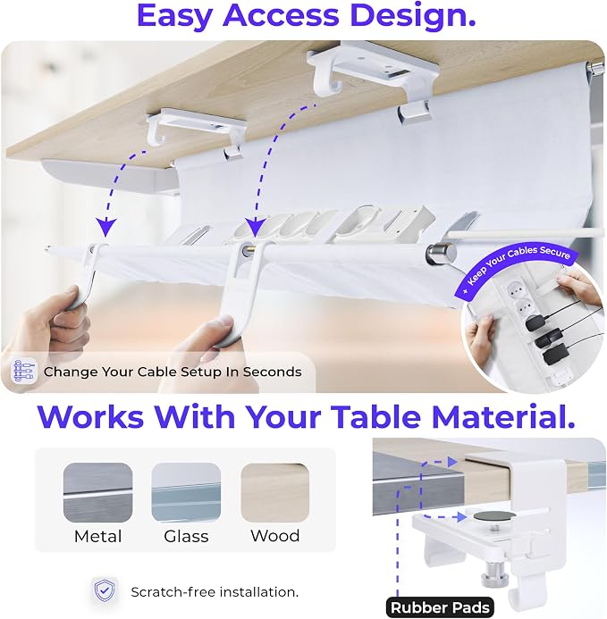 Ascrono Original No Drill Under Desk Cable Management Tray 14.1"