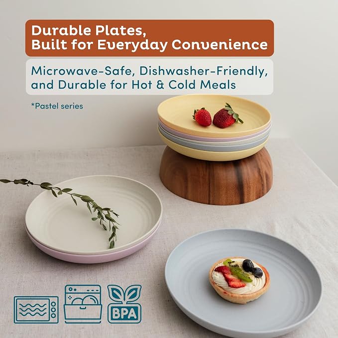 8-Pack Reusable Wheat Straw Plates Set