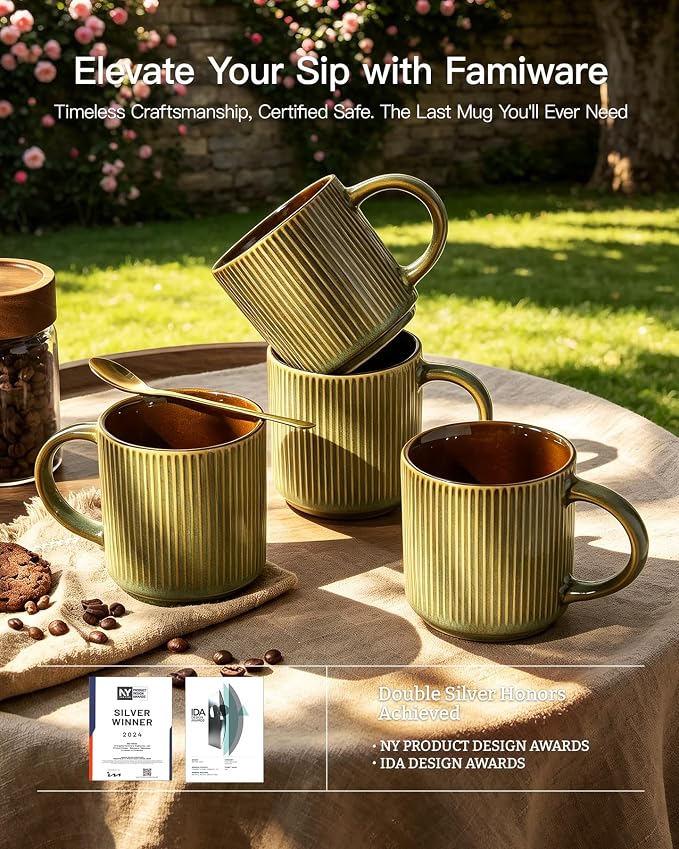 famiware Coffee Mug Set for 4, Star 12 oz Catering Mugs Cup Set
