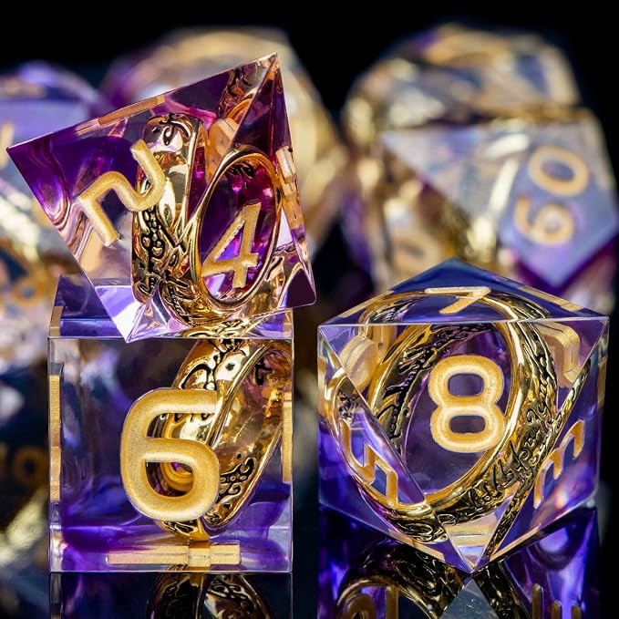 Magic Golden Ring DND Dice Set Sharp Edge Red Resin Dice