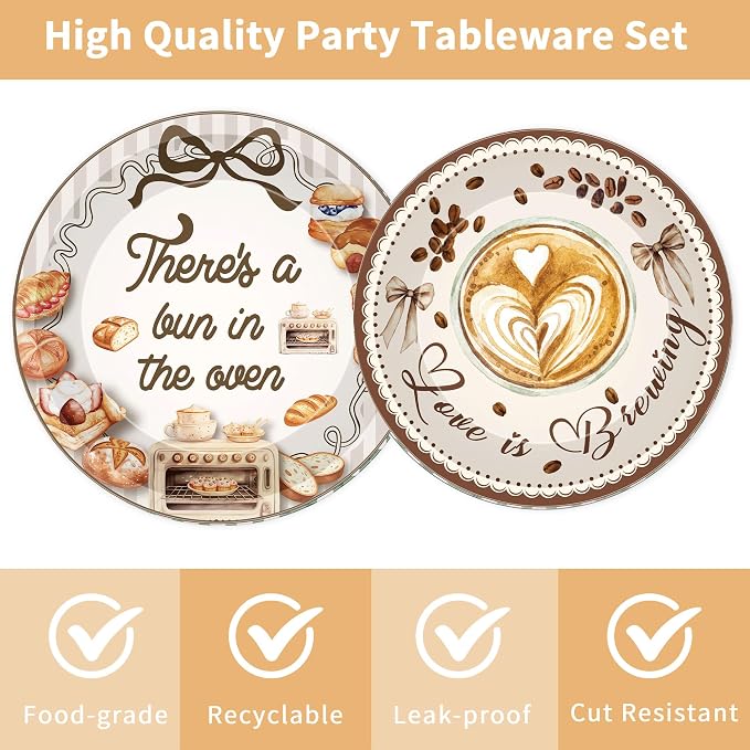 96 Pcs Bun in the Oven Baby Shower Decorations, Bakery Theme Plates Napkins