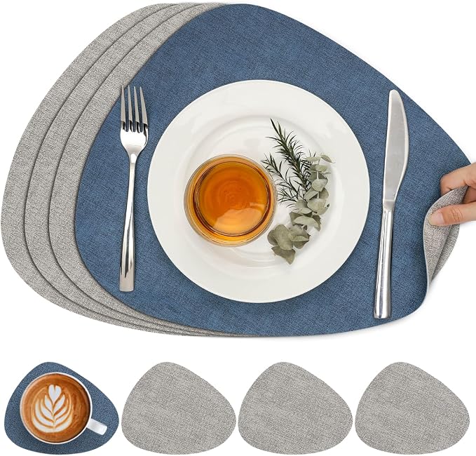 Faux Leather Placemats Set of 4, Dual Sided