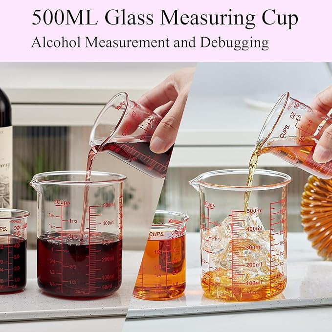 3 Piece Glass Measuring Cup Set, Includes 1/2-Cup, and 2-Cup High Borosilicate