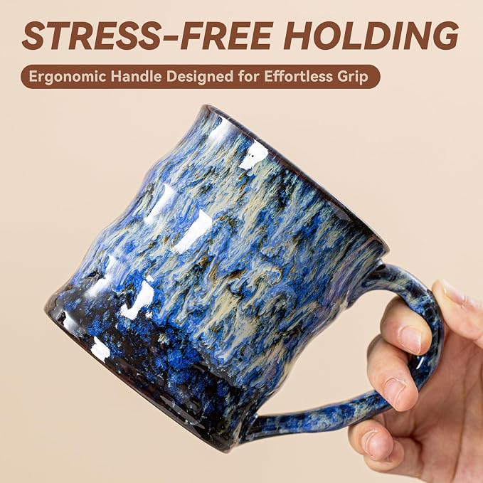 Unique Reactive Glaze Ceramic Coffee Mug - 15 oz Large Coffee Cup