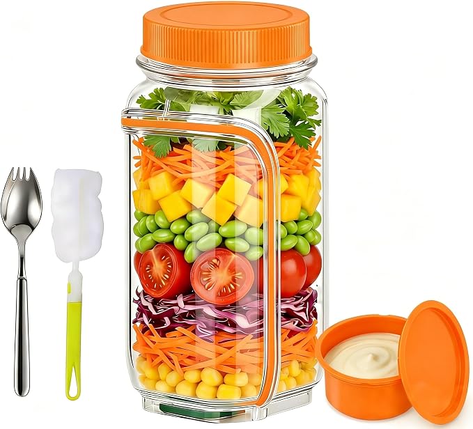 35oz Side Opening Mason Salad Jar | 1000ml Leakproof Portable Salad Container