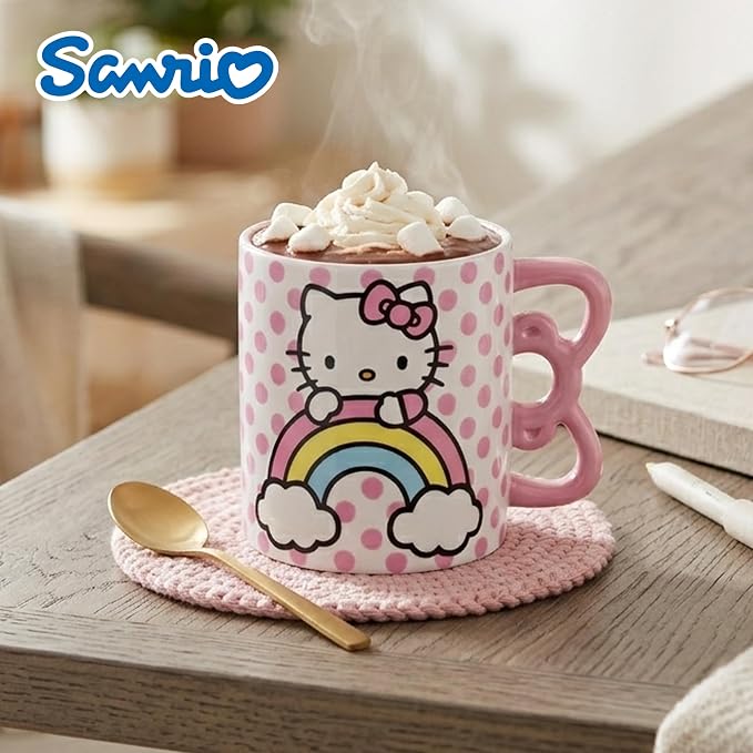 Silver Buffalo Sanrio Hello Kitty Rainbow, 3D Sculpted Handle Mug, 20oz | Polka
