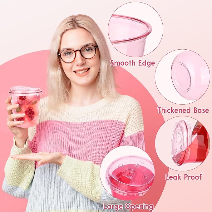 KesaPlan 50 Pack 12 oz Pink Round Bottom Plastic Party Cups