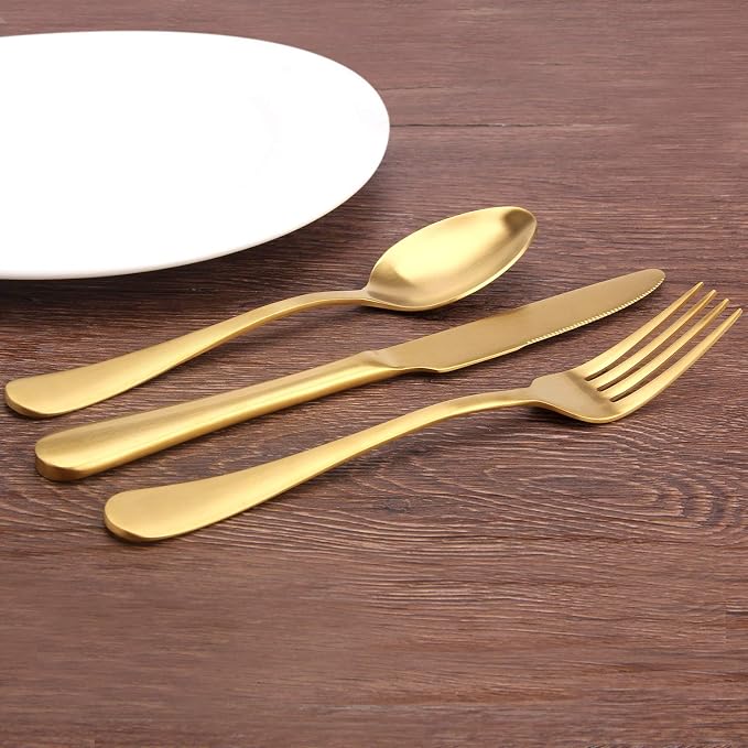 Matte Gold Silverware Set, Satin Finish 20-Piece Stainless Steel Flatware Set