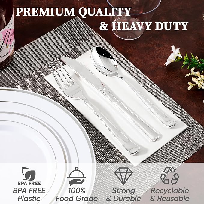 FOCUSLINE 600 Ct Silver Dinnerware Set