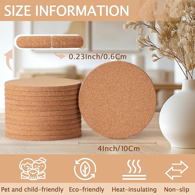 100 PCS Cork Coasters for Laser Engraving, Thick Absorbent Blank Coasters | 4