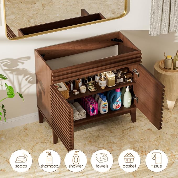36" Bathroom Vanity, Mid-Century Freestanding Bathroom Cabinet Vanity