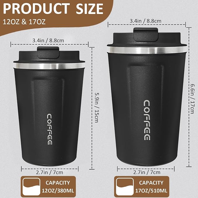 4 Pack Travel Coffee Mug 12oz Insulated Coffee Cup