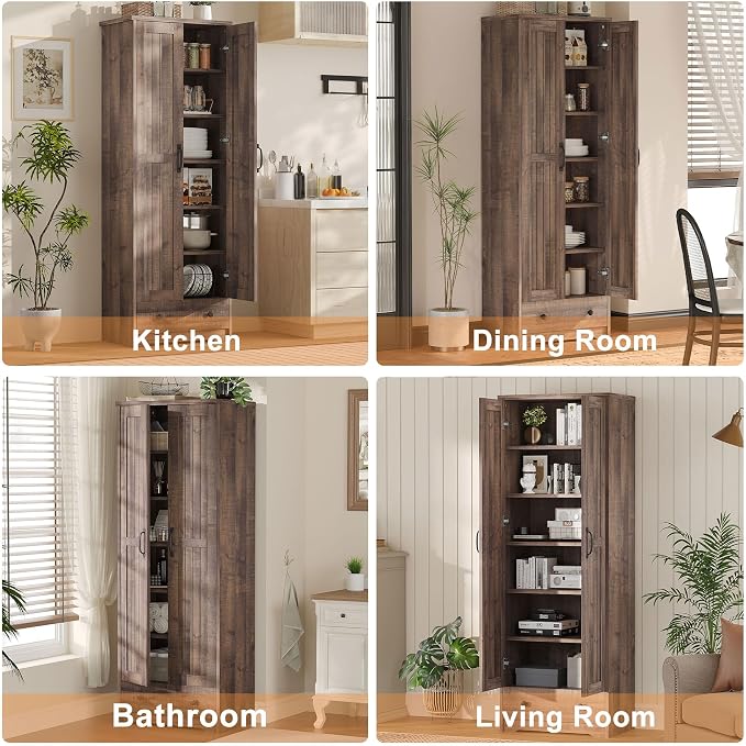 70" Tall Storage Cabinets, Large Wood Storage Pantry Cabinet