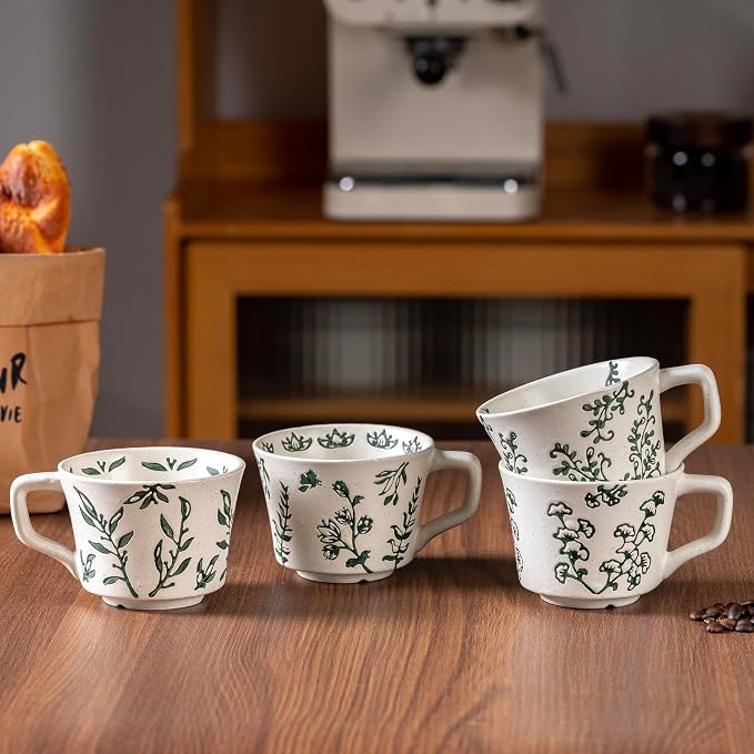 Ceramic Mugs 11 oz Set of 4, Unique Luxurious Stoneware Cups