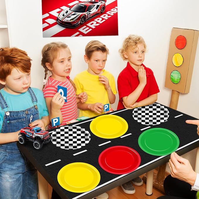 48Pcs Race Car Party Decorations Supplies Red Green Yellow Dinnerware
