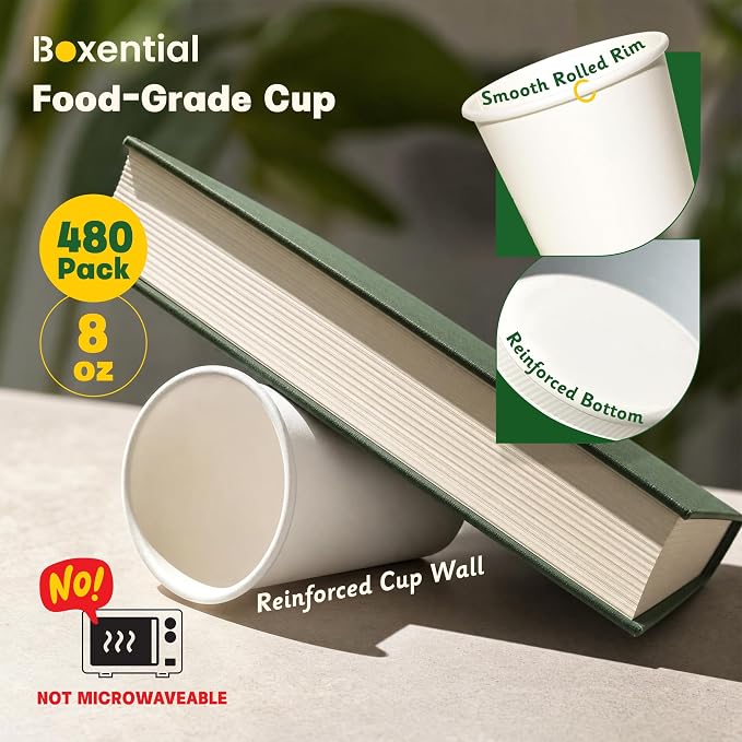 480 Pack 8 oz White Paper Cups, Disposable Coffee Cups