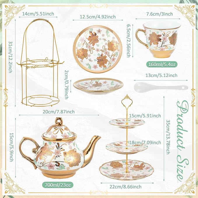 21 Pcs Porcelain Tea Set for Women Tea Party