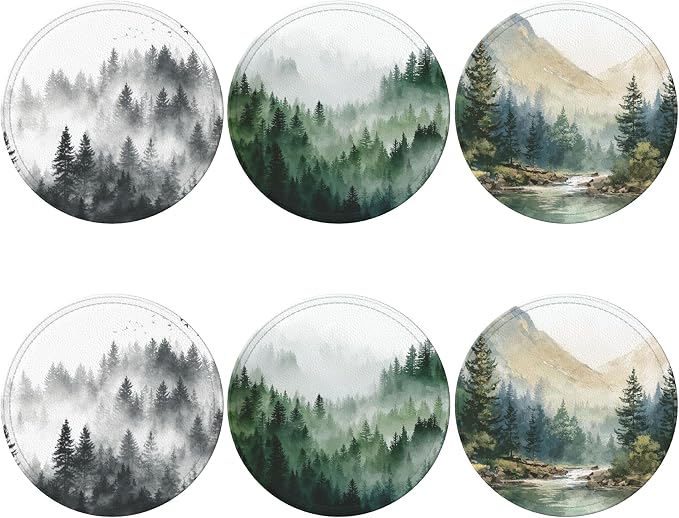 Forest Coasters Leather Round Drink Coasters 6 Pcs Set