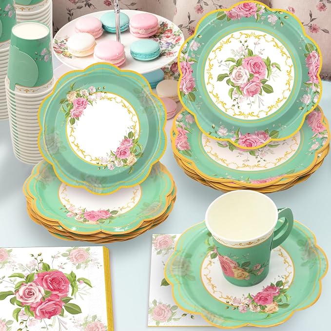 200Pcs Floral Tea Cups and Saucers