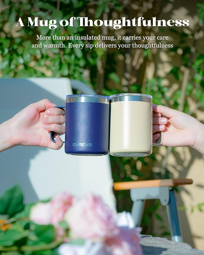 12oz Insulated Coffee Mug with Lid – Includes Two Lids, Stainless Steel Coffee