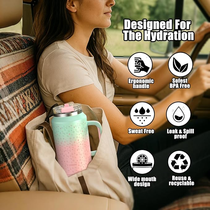 Hydraful 64 oz Tumbler with Handle and Straw