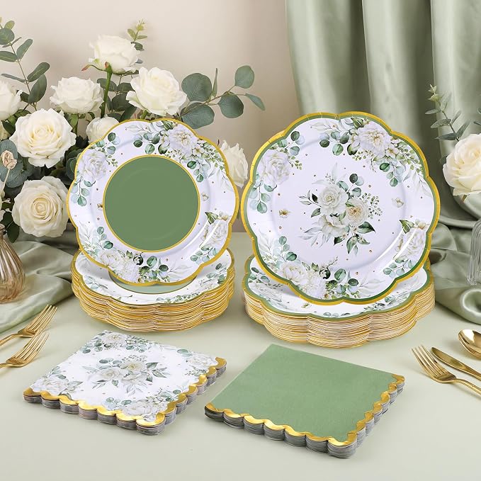 NatNarr 150 Pcs Sage Green Party Plates And Napkins Set