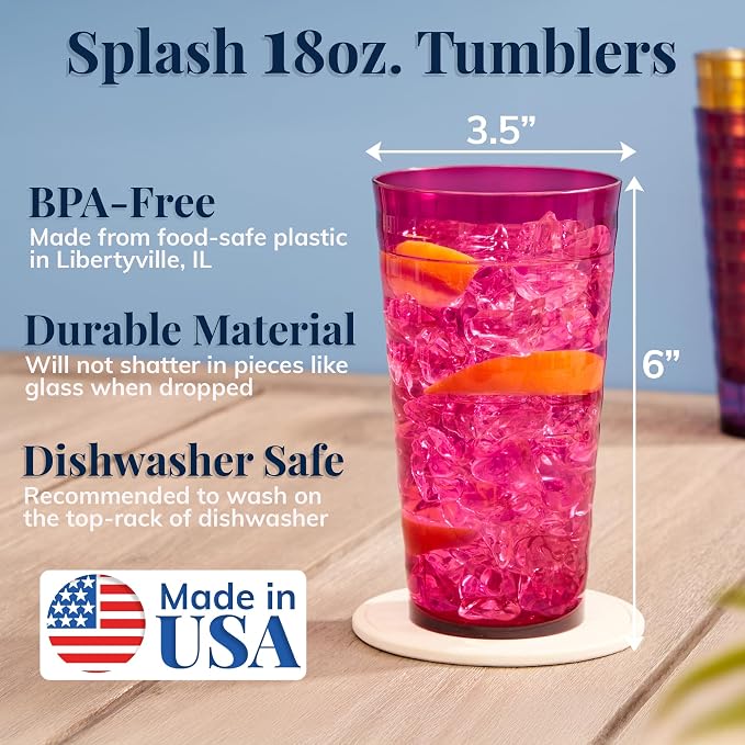 US Acrylic Splash 18 ounce Plastic Stackable Water Tumblers in Jewel Tone