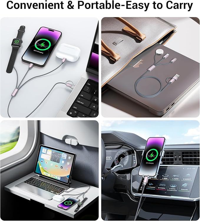 Temdan for Travel Essentials, 3 in 2 USB C Cable for Apple Watch Charger/iPhone