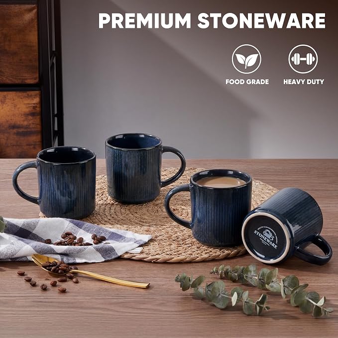 E-far Coffee Mugs Set of 4, 12 oz Stoneware Coffee Cups