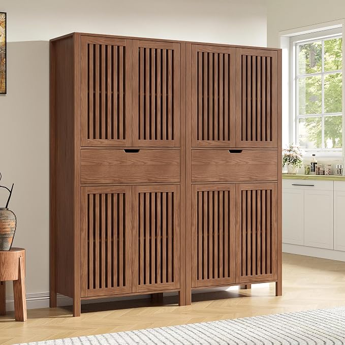 Set of 2 Rustic Brown 69" Tall Farmhouse Storage Cabinet
