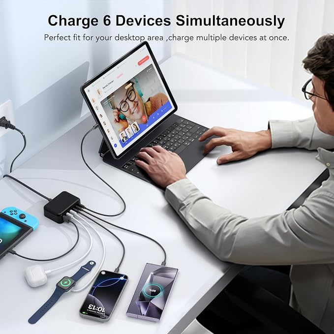 USB C Fast Charger, 100W GaN 6 Port Type USB C Charging Station Hub Block Cube