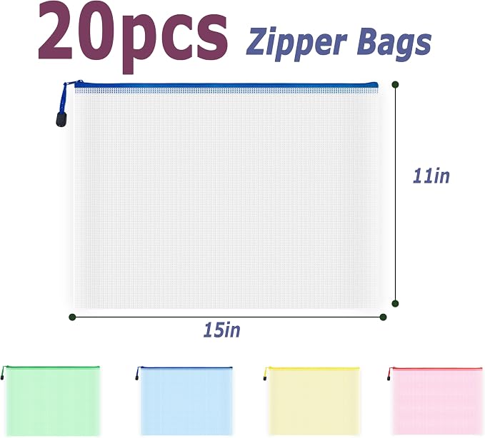 AUSTARK 20Pcs Board Games Storage Bags, PVC Mesh Zipper Pouches, Zippered File