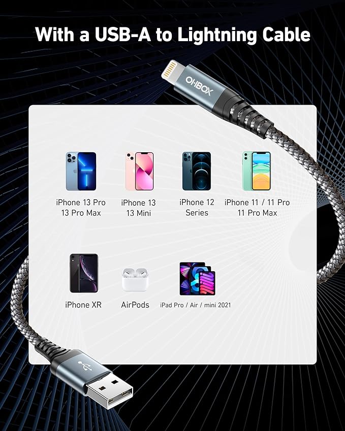 ohbox iPhone Charger 10FT 3Pack Long iPhone Charger Cable MFI Certified USB