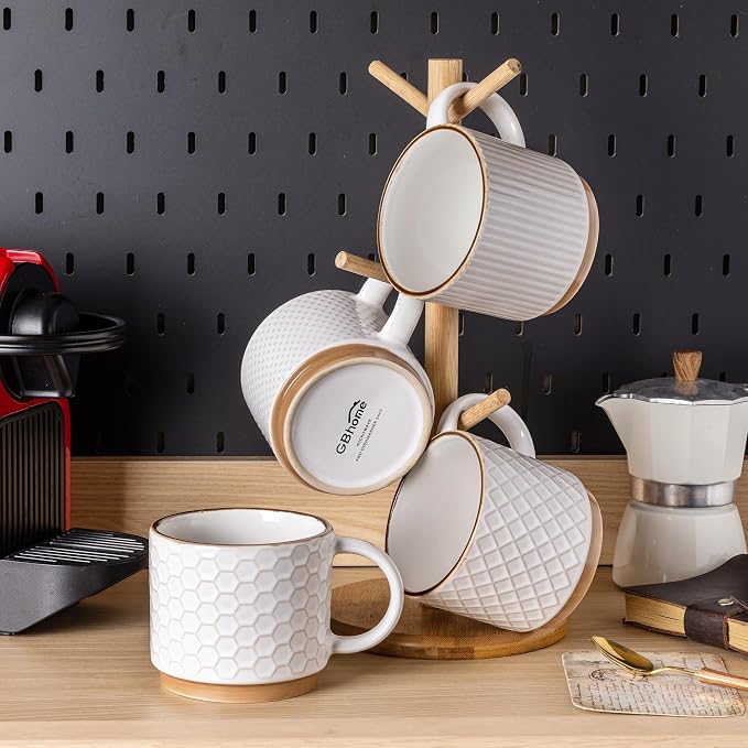 GBhome 15 OZ Stackable Coffee Mugs Set of 4, Ceramic Coffee Cups Set | 4