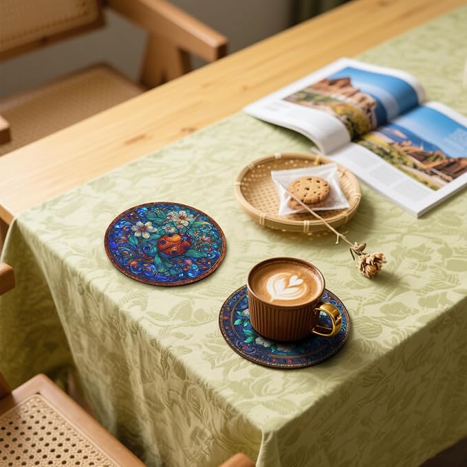 Insect Coasters Leather Round Drink Coasters 6 Pcs Set