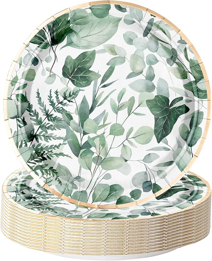WRAPAHOLIC 25Pcs Eucalyptus Paper Plates