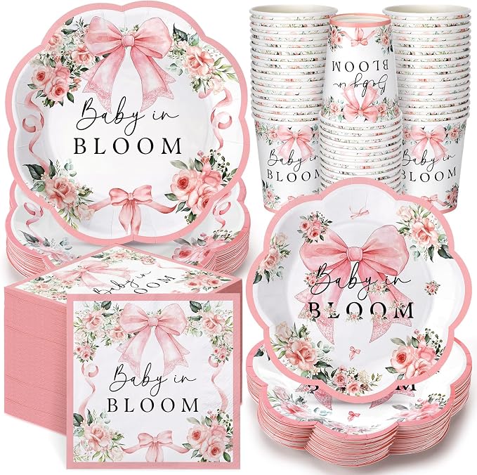 250 Pcs Baby in Bloom Baby Shower Plates Napkins