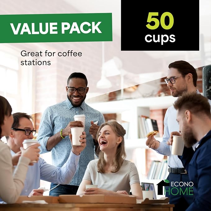 EconoHome 8 oz 50 Pack Disposable Coffee Paper Cups