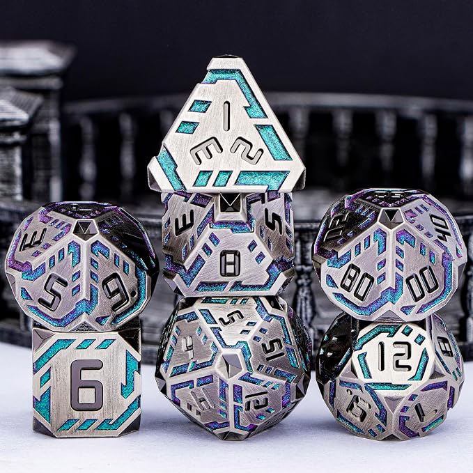 Metal DND Sci-fi Dice Set 7PCS Stripe Polyhedral Dice