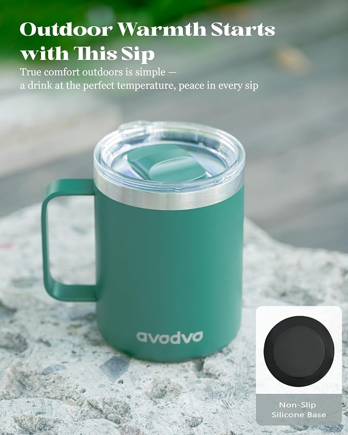12oz Insulated Coffee Mug with Lid – Includes Two Lids, Stainless Steel Coffee