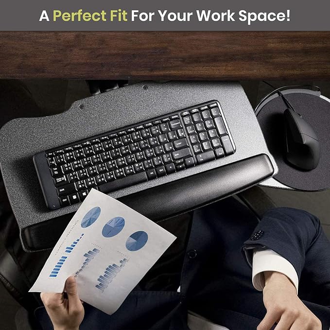 Under Desk Keyboard Tray, 17.75" Track, One Knob Control, Undermount Sliding