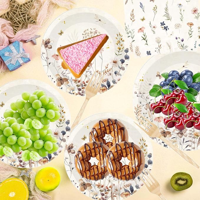 96 Pcs Wildflower Party Decorations, Floral Tableware Set | Serves 24 guests
