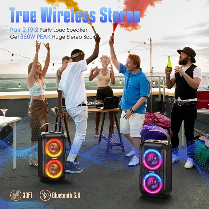 W-KING Party Loudest Portable Bluetooth Speaker Wireless Boom Box, 180W Max Big