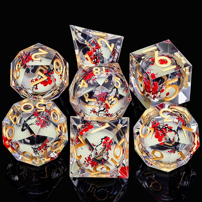 Plum Blossom DND Dice Yellow Noctilucent Liquid Core Dice Set