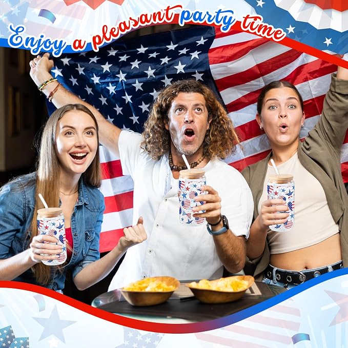 Sliner 2 Pcs Patriotic Glass Cups 4th of July Gifts Tumbler