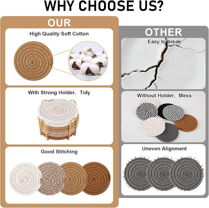 OIAHOMY 8 Pcs Coasters with Holder