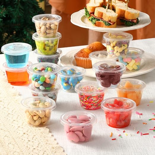 VITEVER Portion Cups With Lids, Small Plastic Containers with Lids, Airtight