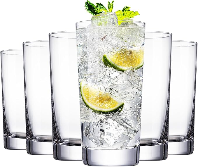 Water Glasses Set of 6, 13.5oz Highball Glass Cups
