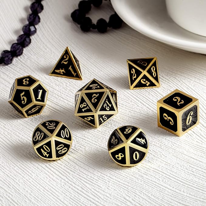 DNDND Metal Dice Set D&D, 7 die Metallic Polyhedral Dice Set